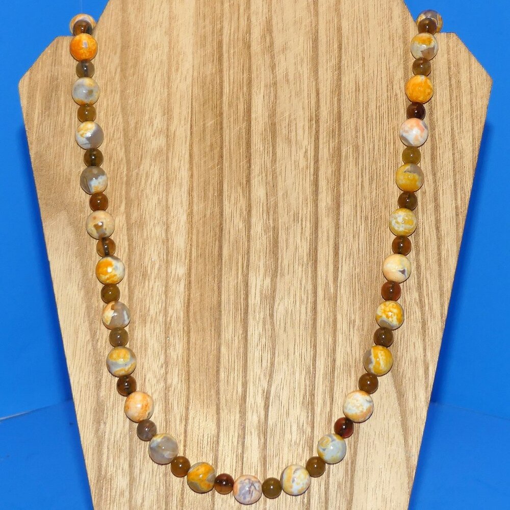 Vintage Bumble Bee Jasper Necklace Sterling Silver Clasp 925 Beaded Gemstone